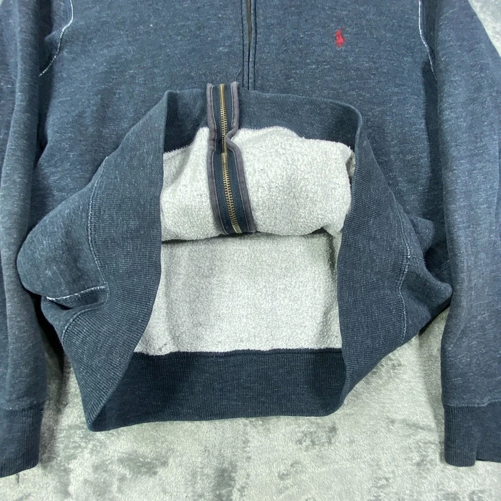 Polo Ralph Lauren Fleece Full Zip Hoodie Mens XL Grey Logo Red‎ Kangaroo Pockets